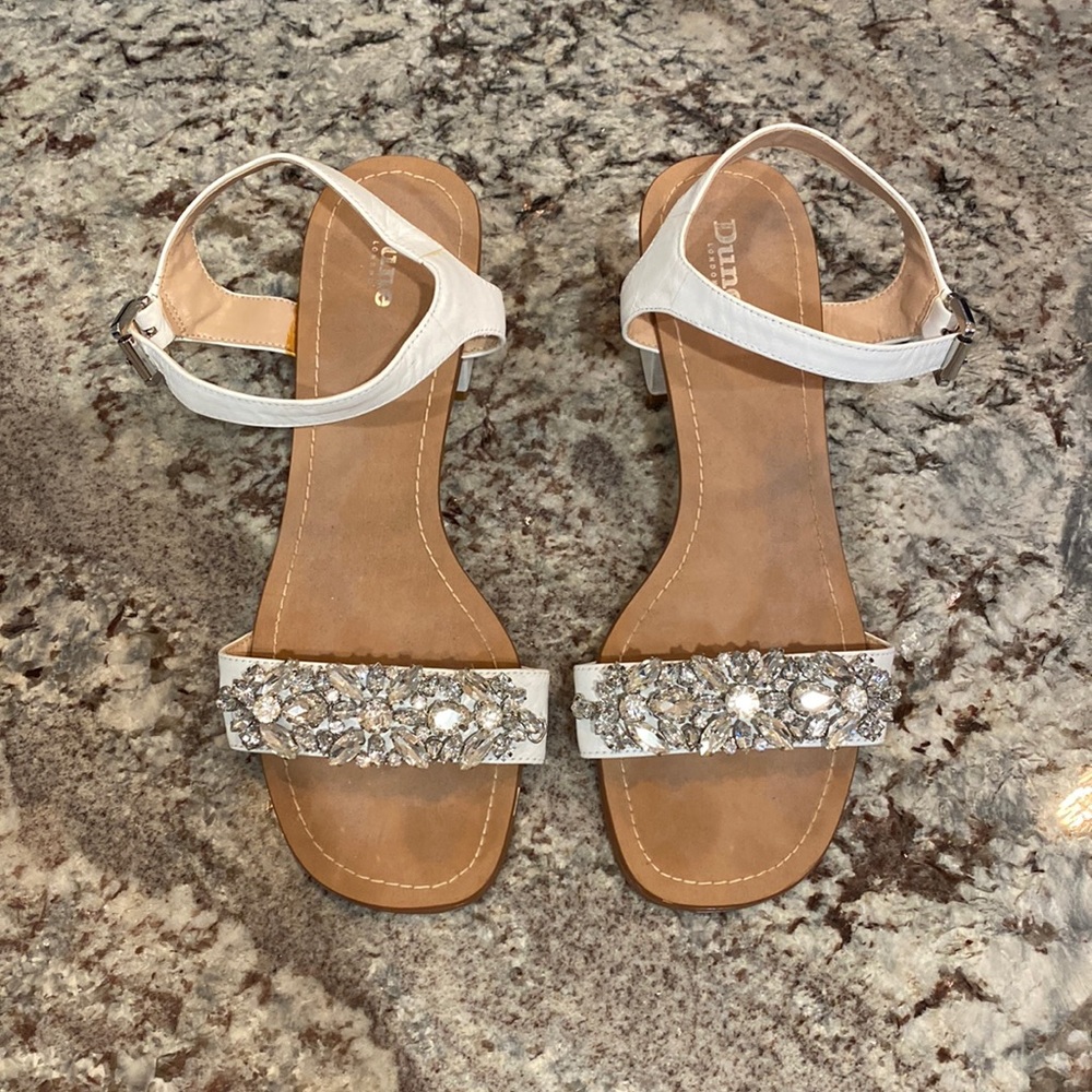 Dune London white sandals with rhinestones